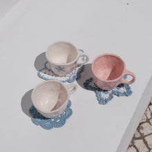 Carregar imagem no visualizador da galeria, Almar Ceramic Mugs with Almar Blue Crochet Handmade Girly Design Coaster
